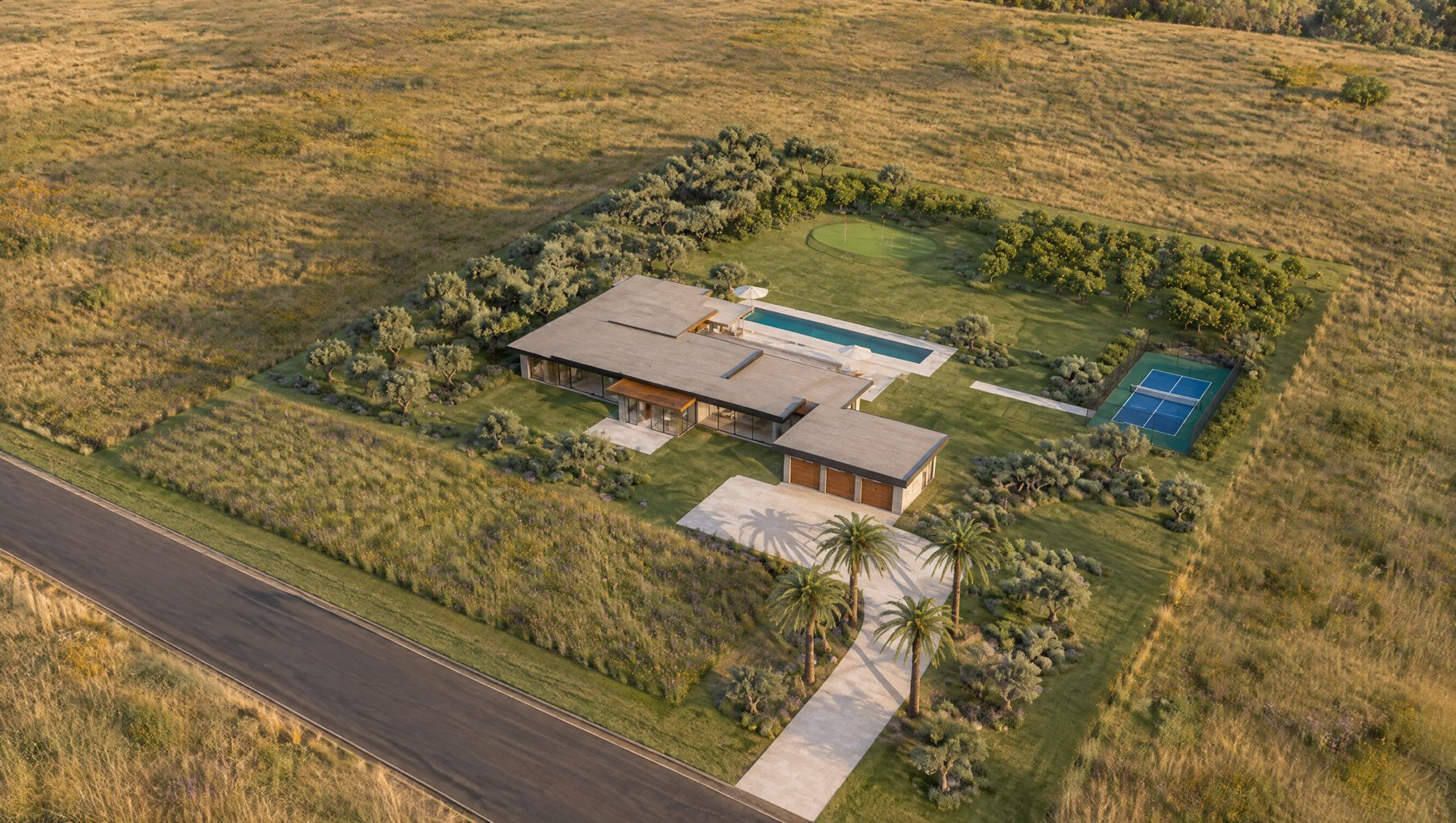 Aerial, photo-real concept image of the whole estate