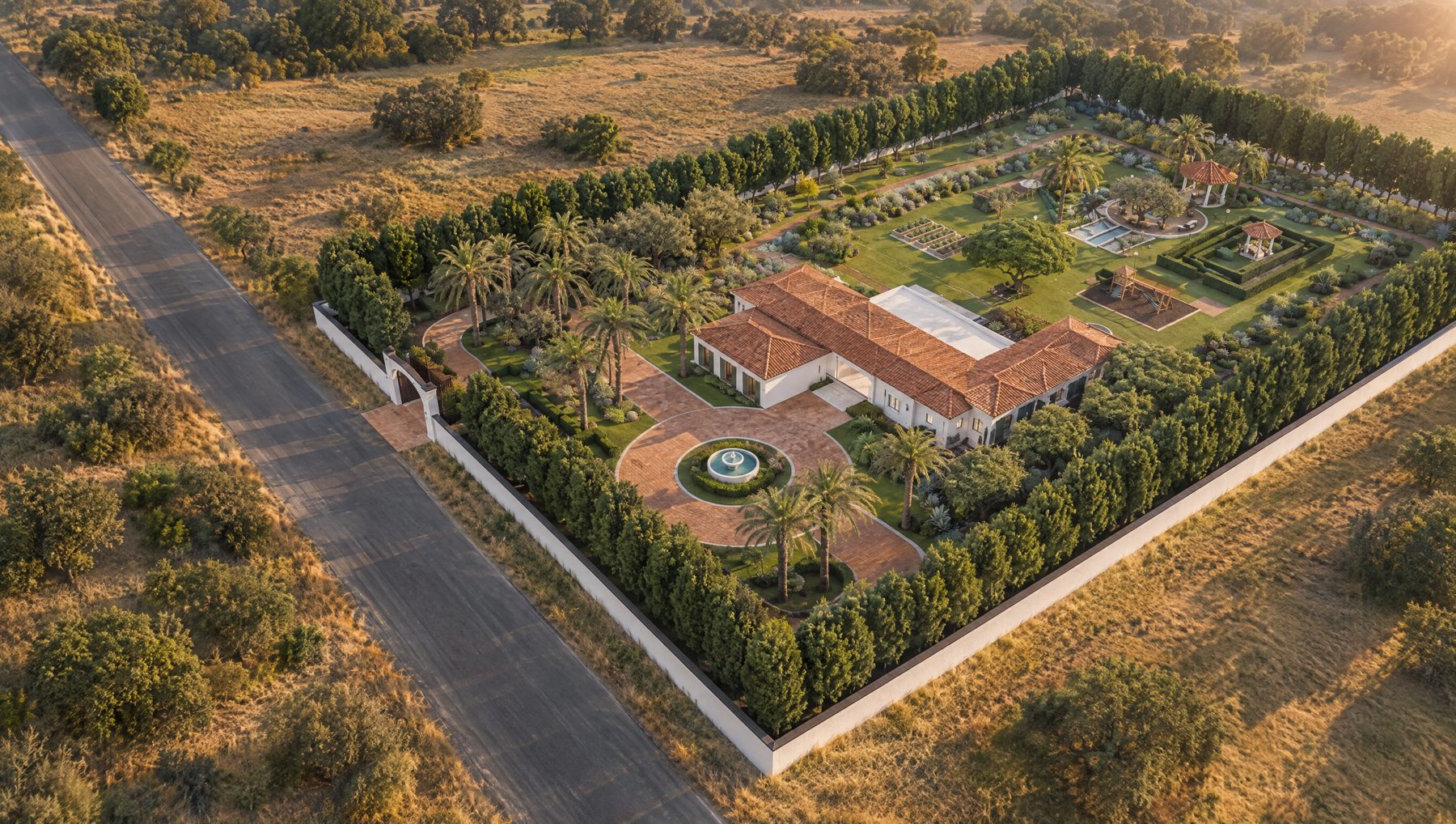 Aerial, photo-real concept image of the whole estate